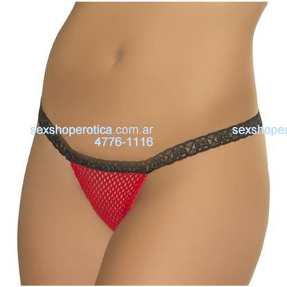 Tanga De Red Roja Con Puntilla Negra Femenina